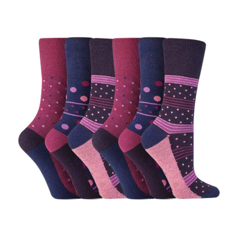 6 Pack Ladies Patterned Non Elastic Cotton Socks