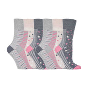 6 Pack Ladies Patterned Non Elastic Cotton Socks