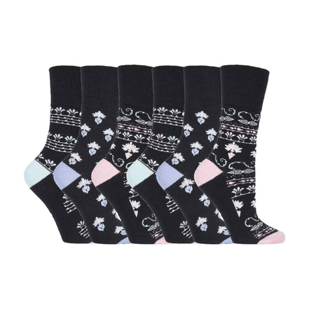 6 Pack Ladies Patterned Non Elastic Cotton Socks