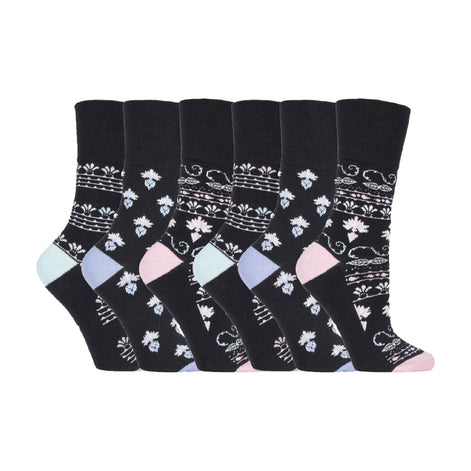 6 Pack Ladies Patterned Non Elastic Cotton Socks