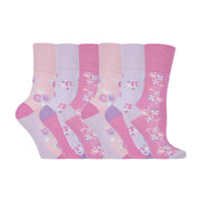 6 Pack Ladies Patterned Non Elastic Cotton Socks