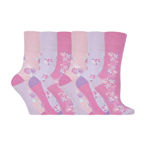 6 Pack Ladies Patterned Non Elastic Cotton Socks