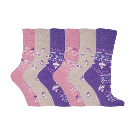 6 Pack Ladies Patterned Non Elastic Cotton Socks