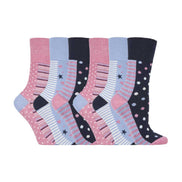 6 Pack Ladies Patterned Non Elastic Cotton Socks
