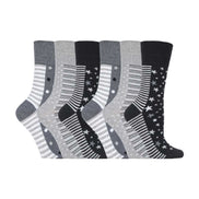 6 Pack Ladies Patterned Non Elastic Cotton Socks