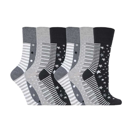 6 Pack Ladies Patterned Non Elastic Cotton Socks