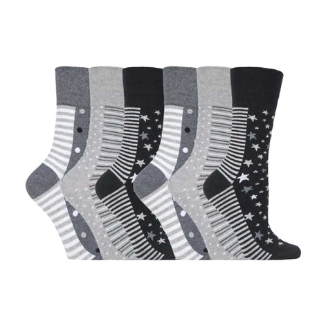 6 Pack Ladies Patterned Non Elastic Cotton Socks