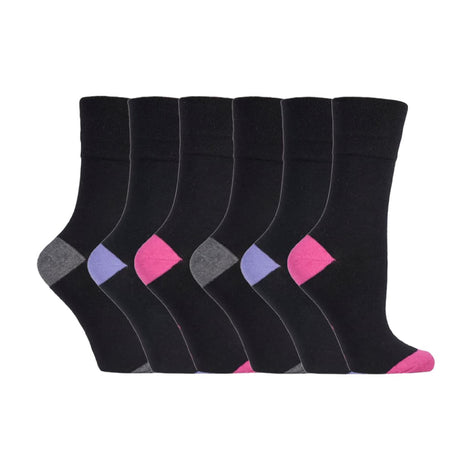 6 Pack Ladies Non Elastic Contrast Heel & Toe Cotton Socks
