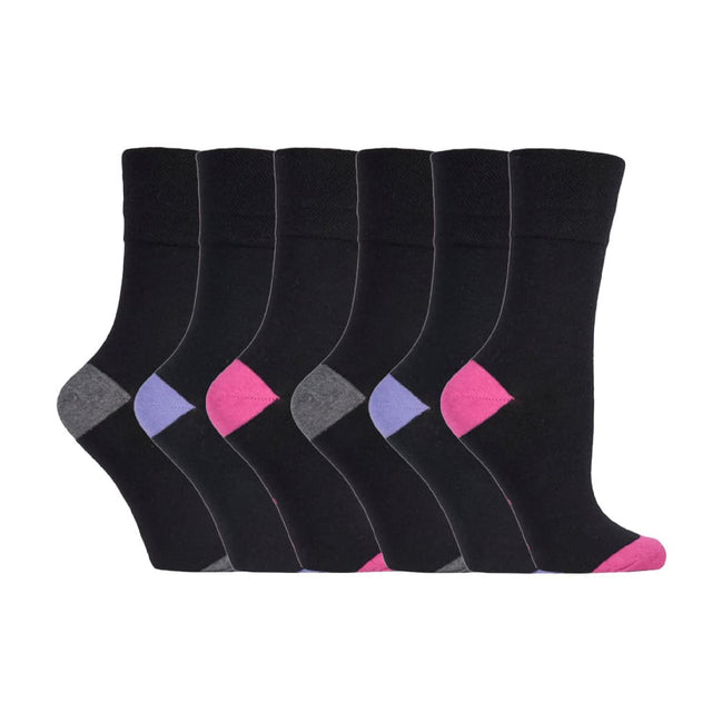 6 Pack Ladies Non Elastic Contrast Heel & Toe Cotton Socks