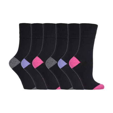 6 Pack Ladies Non Elastic Contrast Heel & Toe Cotton Socks