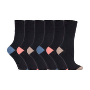 6 Pack Ladies Non Elastic Contrast Heel & Toe Cotton Socks