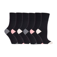 6 Pack Ladies Non Elastic Contrast Heel & Toe Cotton Socks
