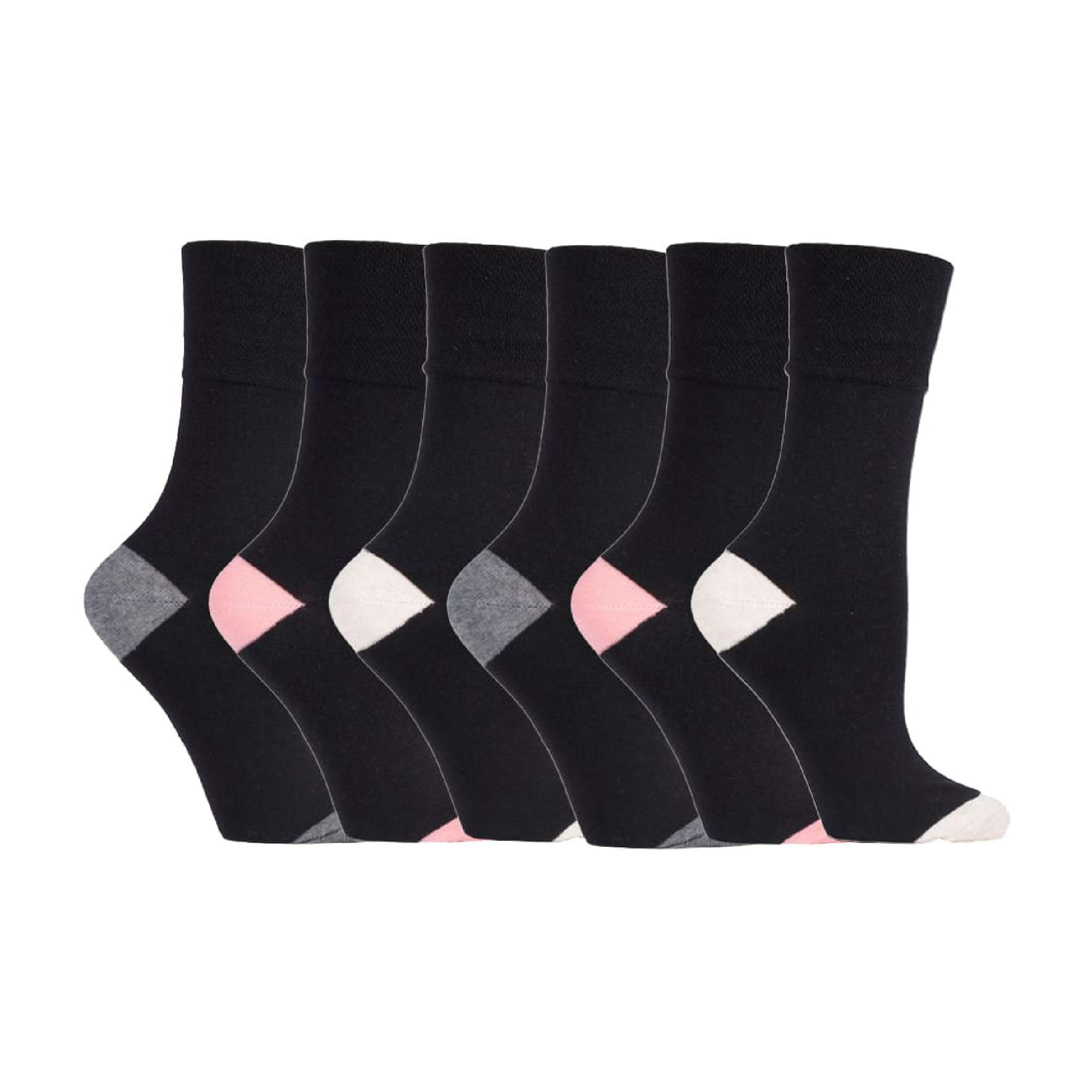 6 Pack Ladies Non Elastic Contrast Heel & Toe Cotton Socks