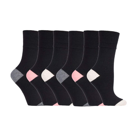6 Pack Ladies Non Elastic Contrast Heel & Toe Cotton Socks