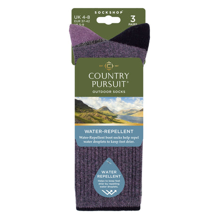 3 Pairs Ladies Water Repellent Midweight Outdoor Socks for Hiking & Walking