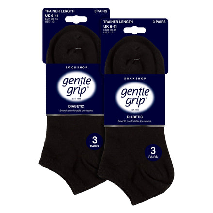 6 Pack Mens Diabetic Trainer Socks | Loose Top Wide Ankle Socks