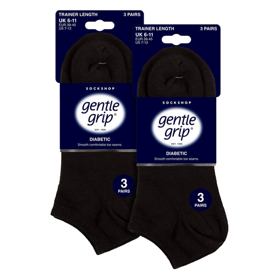 6 Pack Mens Diabetic Trainer Socks | Loose Top Wide Ankle Socks