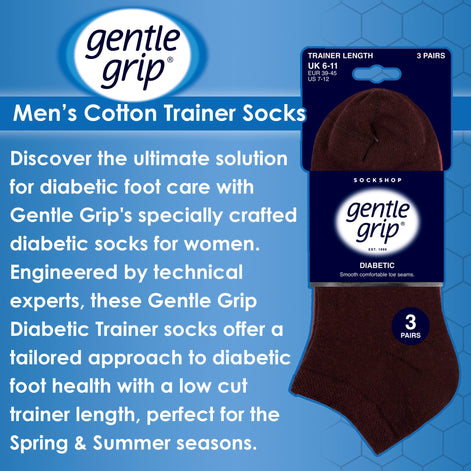 6 Pack Mens Diabetic Trainer Socks | Loose Top Wide Ankle Socks