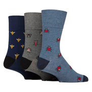 6 Pairs Mens  NON ELASTIC Cotton Rich Novelty Patterned Socks