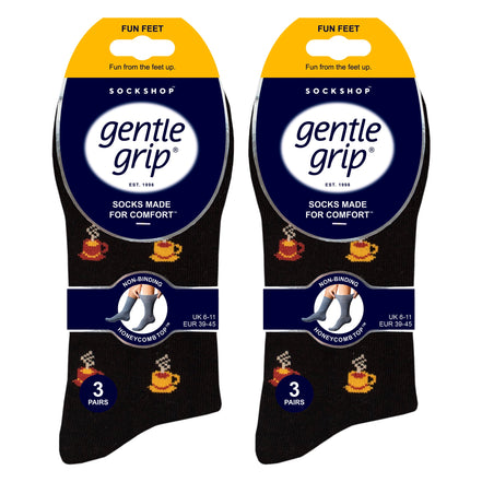 6 Pairs Mens  NON ELASTIC Cotton Rich Novelty Patterned Socks