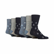 6 Pack Men's Non Elastic Loose Top Patterned Socks