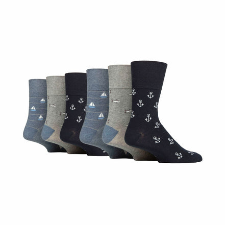 6 Pack Men's Non Elastic Loose Top Patterned Socks