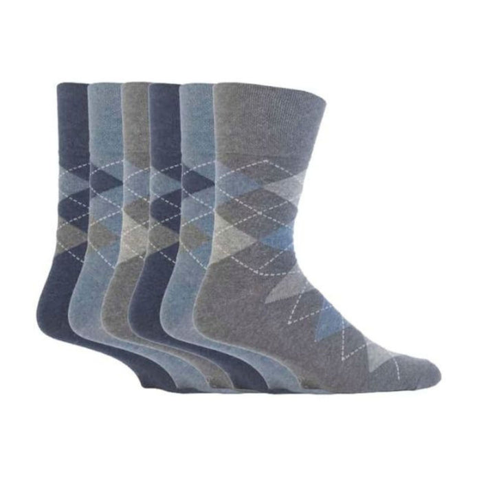 6 Pack Men's Non Elastic Patterned Bigfoot Cotton Socks 12-14 UK