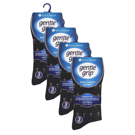 12 Pairs Mens Gentle Grip Loose Top Socks | Extra Wide Non Elastic Socks