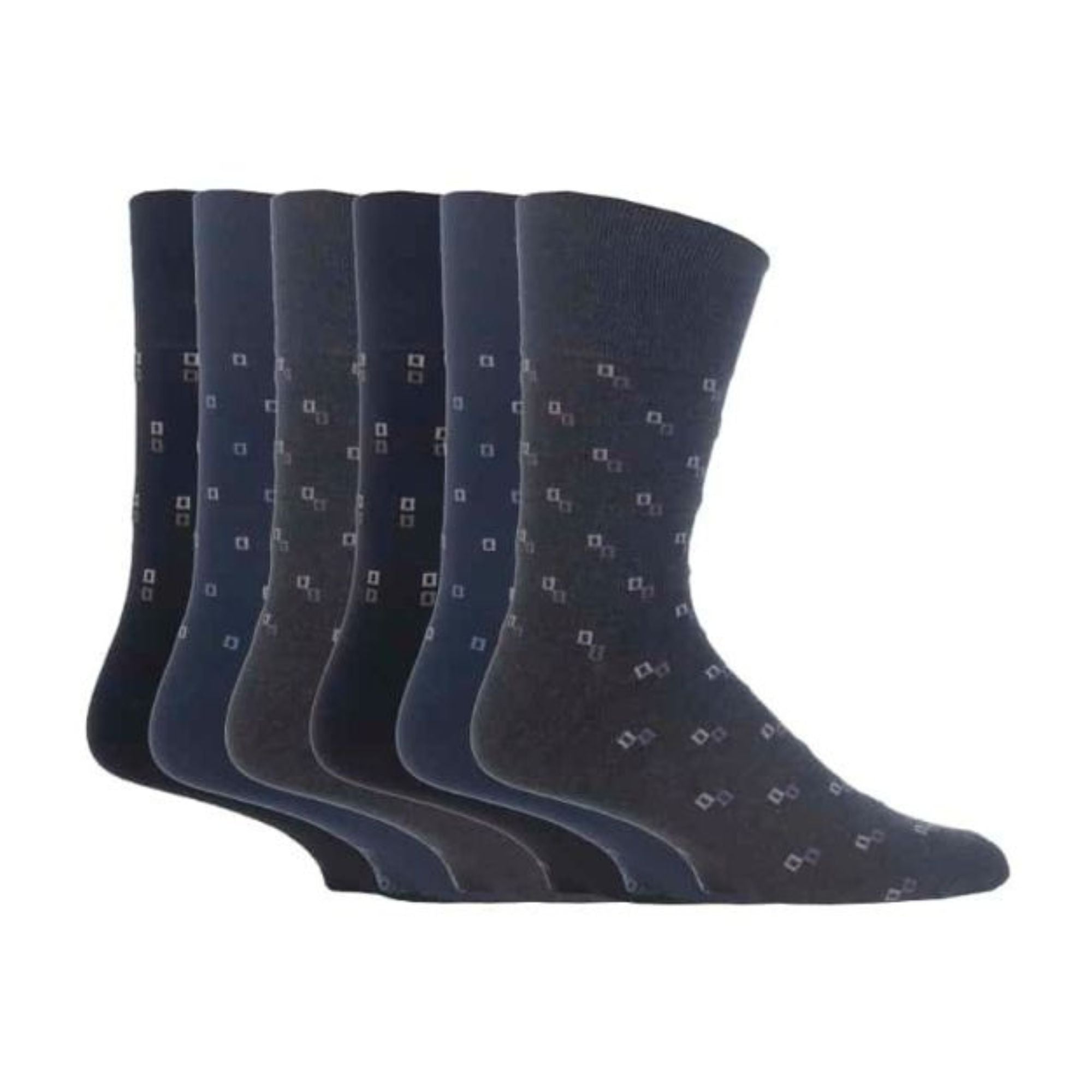 6 Pack Men's Non Elastic Square Patterned Cotton Socks for Poor Circulation