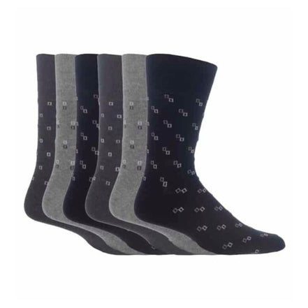 6 Pack Men's Non Elastic Square Patterned Cotton Socks for Poor Circulation