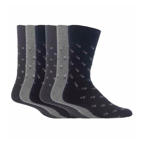 6 Pack Men's Non Elastic Square Patterned Cotton Socks for Poor Circulation