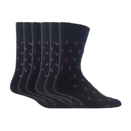 6 Pack Men's Non Elastic Square Patterned Cotton Socks for Poor Circulation