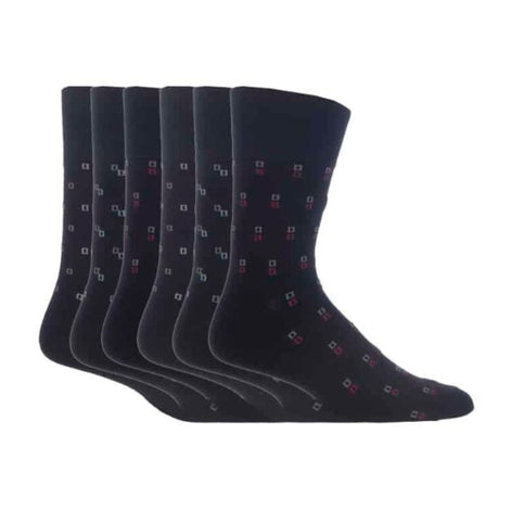 6 Pack Men's Non Elastic Square Patterned Cotton Socks for Poor Circulation