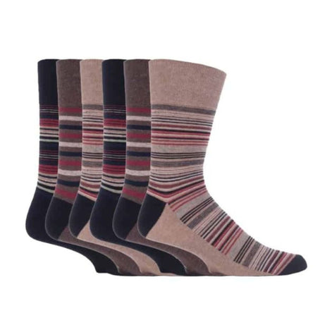 6 Pack Men's Non Elastic Stripe Patterned Cotton Socks
