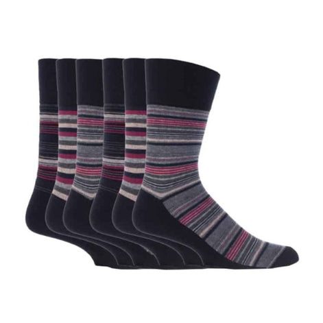 6 Pack Men's Non Elastic Stripe Patterned Cotton Socks