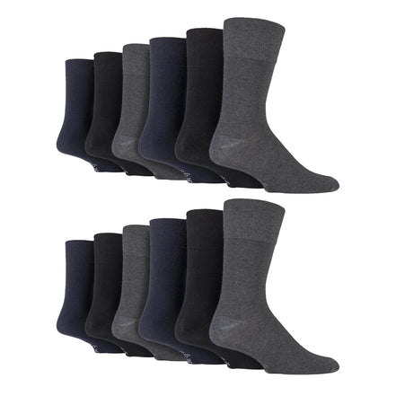 12 Pairs Mens Gentle Grip Loose Top Socks | Extra Wide Non Elastic Socks
