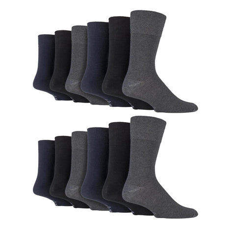 12 Pairs Mens Gentle Grip Loose Top Socks | Extra Wide Non Elastic Socks