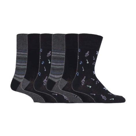 6 Pack Men's Non Elastic Loose Top Patterned Socks