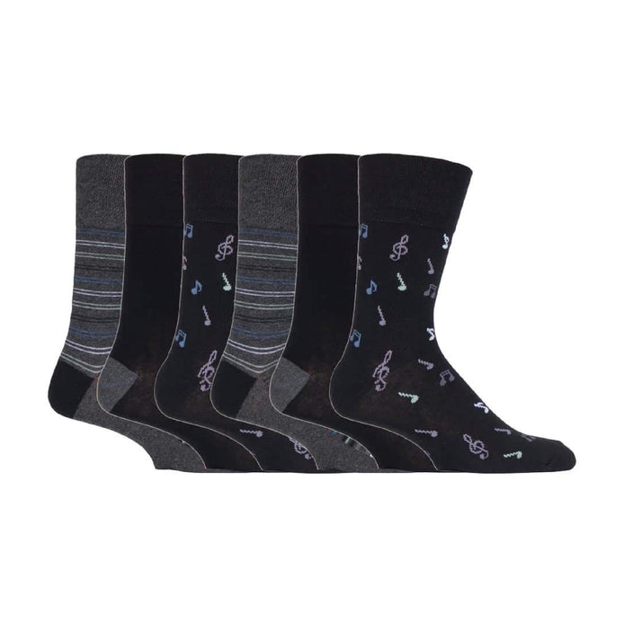 6 Pack Men's Non Elastic Loose Top Patterned Socks