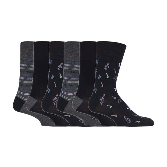 6 Pack Men's Non Elastic Loose Top Patterned Socks