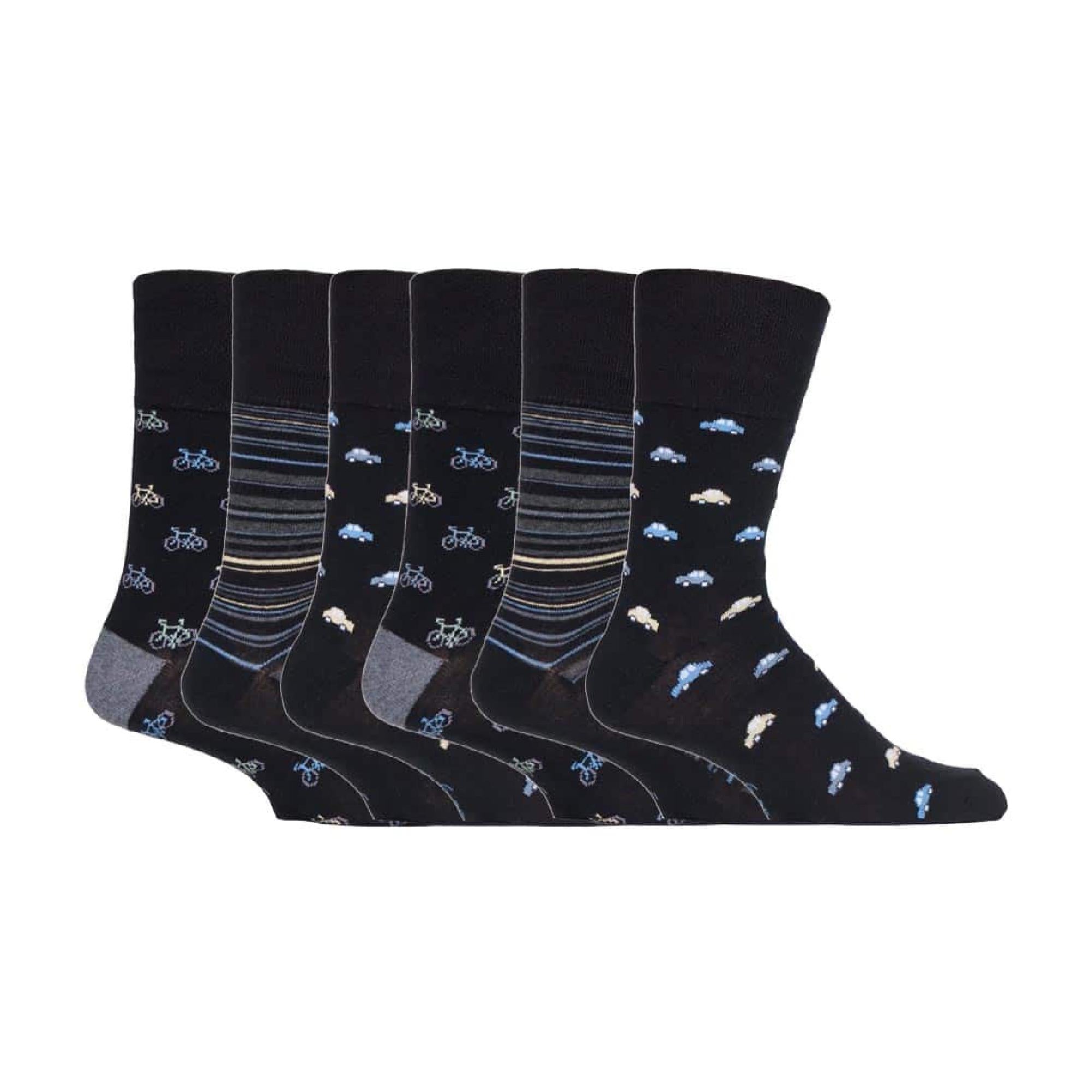 6 Pack Men's Non Elastic Loose Top Patterned Socks