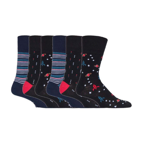 6 Pack Men's Non Elastic Loose Top Patterned Socks
