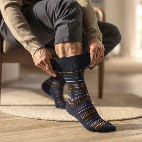 12 Pairs Mens Cotton Socks | Patterned Soft Non-Binding Everyday Socks