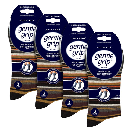 12 Pairs Mens Cotton Socks | Patterned Soft Non-Binding Everyday Socks