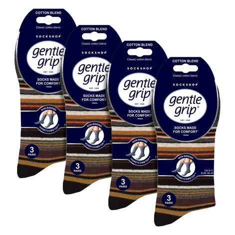 12 Pairs Mens Cotton Socks | Patterned Soft Non-Binding Everyday Socks