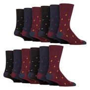 12 Pairs Mens Cotton Socks | Patterned Soft Non-Binding Everyday Socks