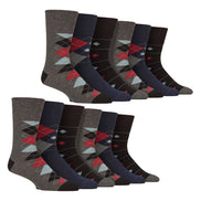 12 Pairs Mens Cotton Socks | Patterned Soft Non-Binding Everyday Socks