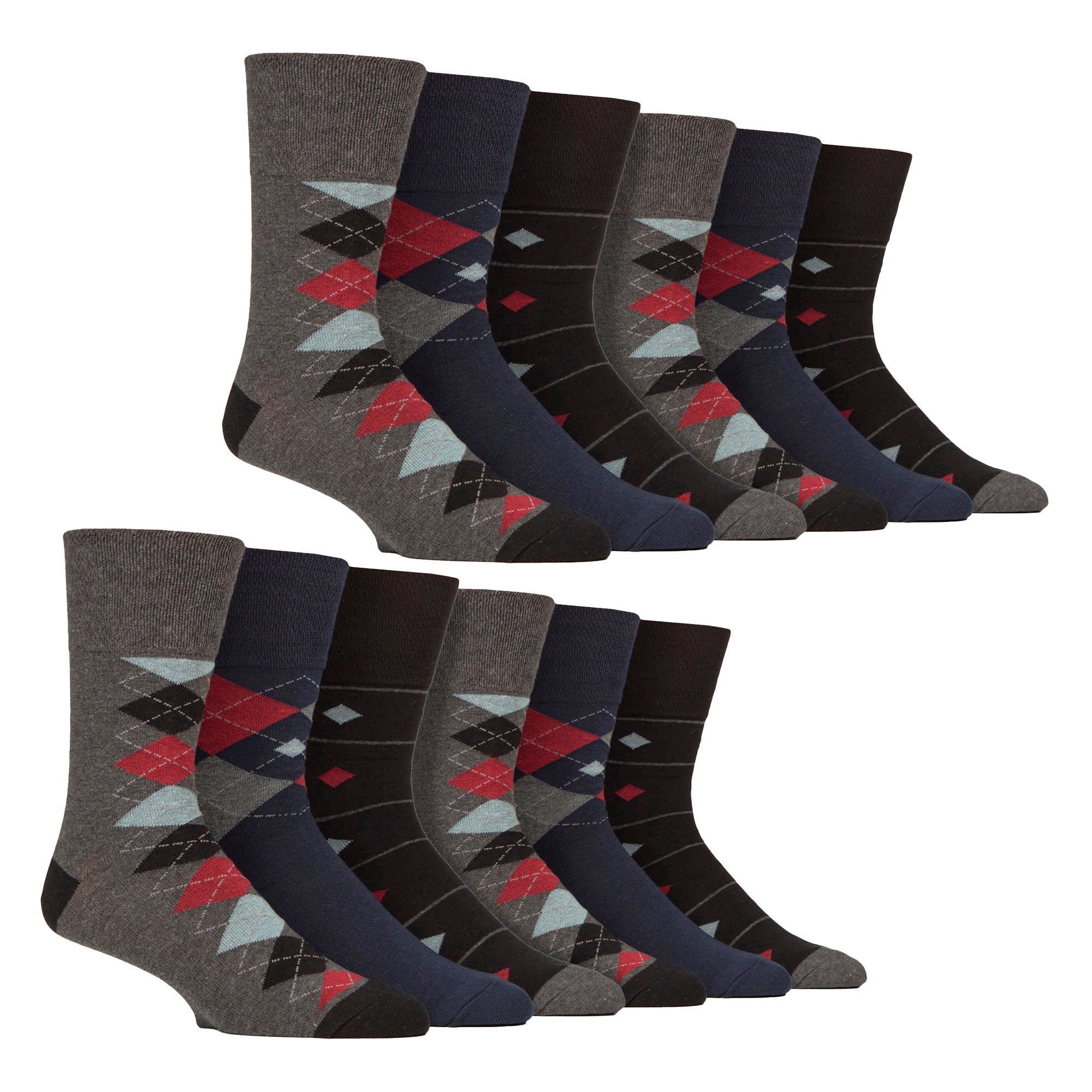 12 Pairs Mens Cotton Socks | Patterned Soft Non-Binding Everyday Socks