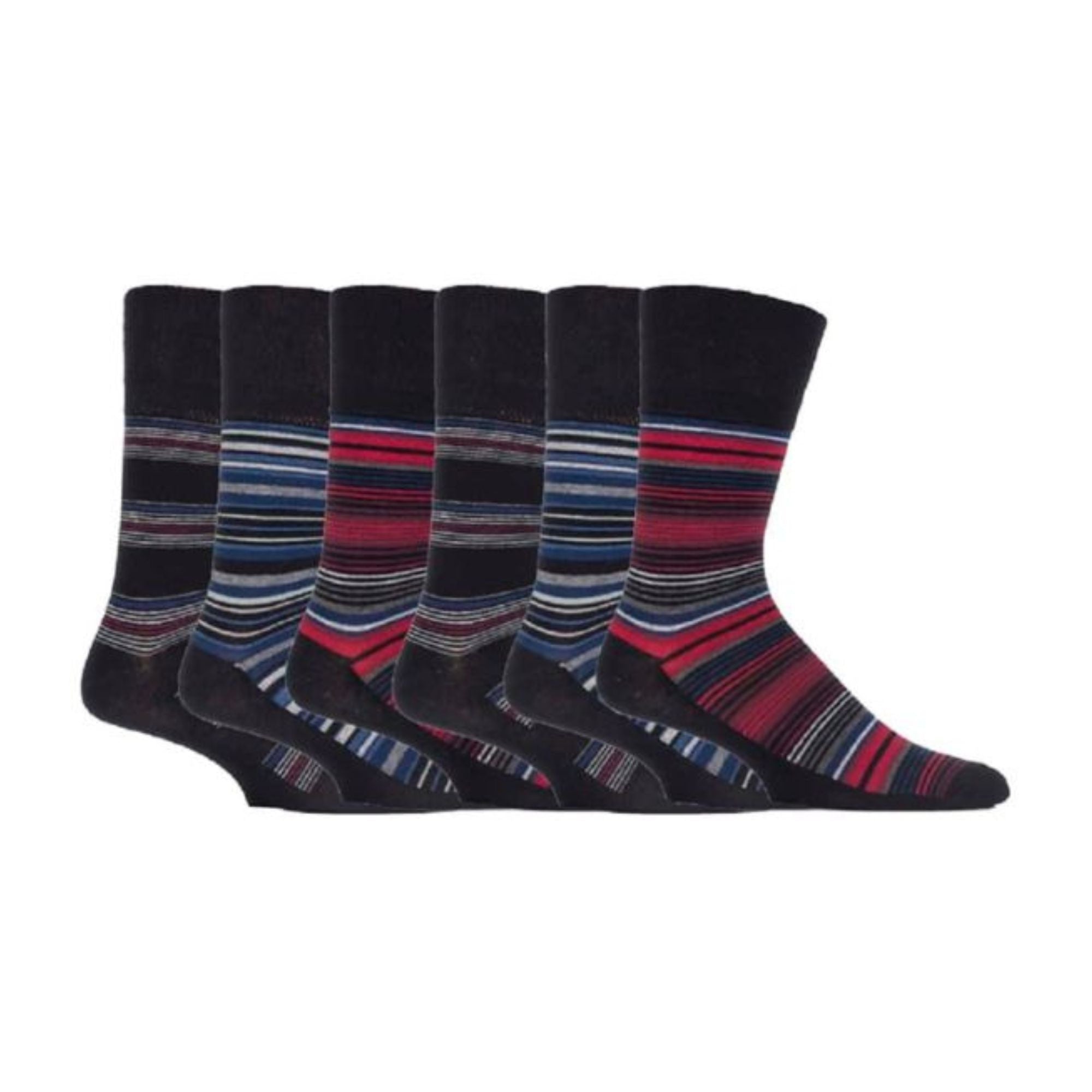 6 Pack Men's Non Elastic Stripe Patterned Cotton Socks