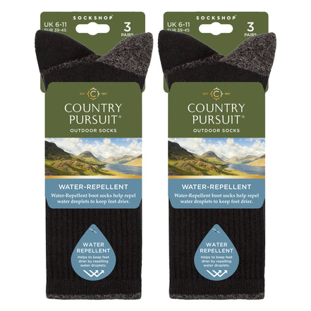 6 Pairs Mens Water Repellent Midweight Outdoor Socks for Hiking & Walking